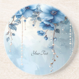 Porta-copos Blue Flowers and Pearls Sandstone Coaster