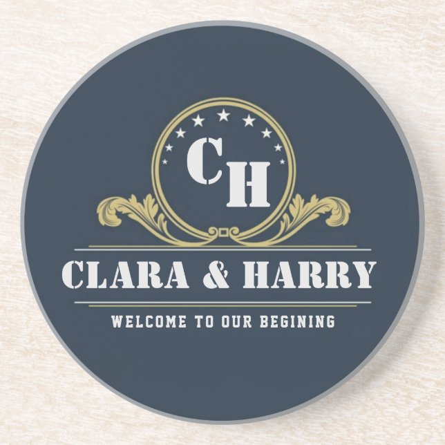 Porta-copos Blue navy Monogram Initials elegant minimalist  (Frente)