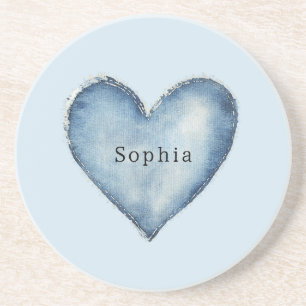 Porta-copos Blue White Denim Heart