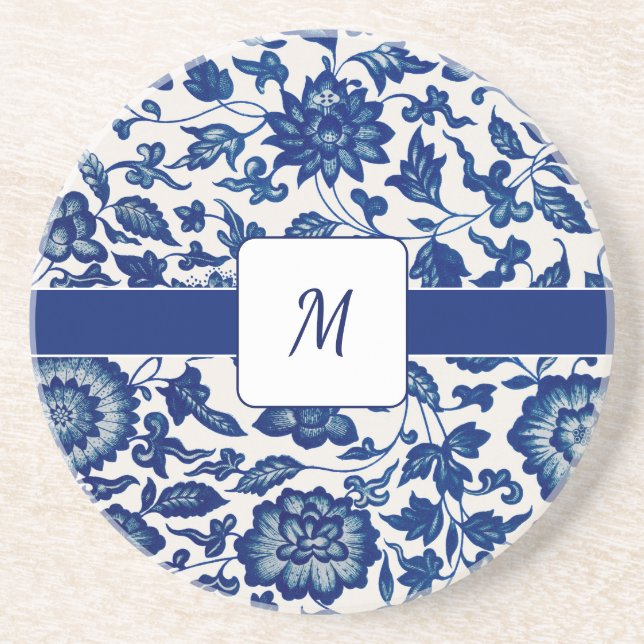 Porta-copos Blue White Wildflower French Country Custom Name (Frente)