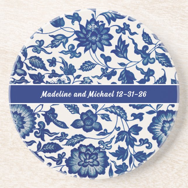 Porta-copos Blue Wildflower French Country Toile Chinoiserie (Frente)