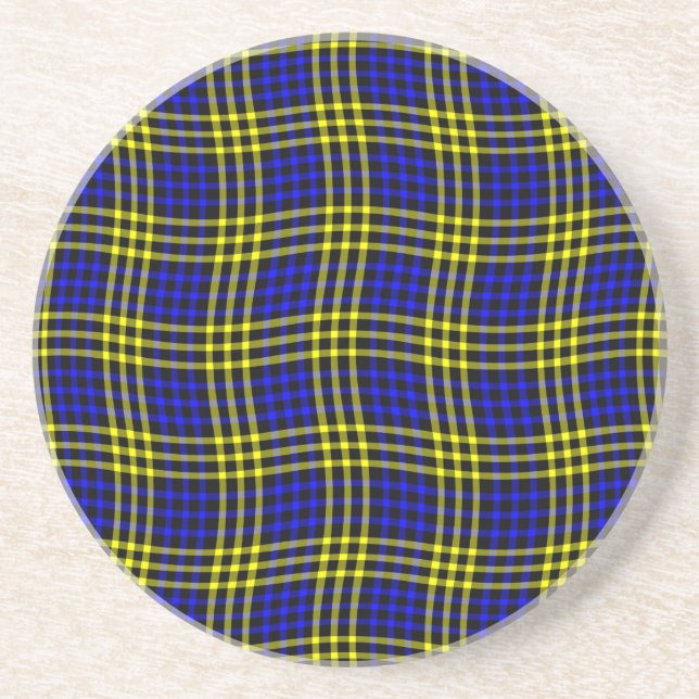 Porta-copos Blue Yellow Plaid Checker Seamless Pattern (Frente)