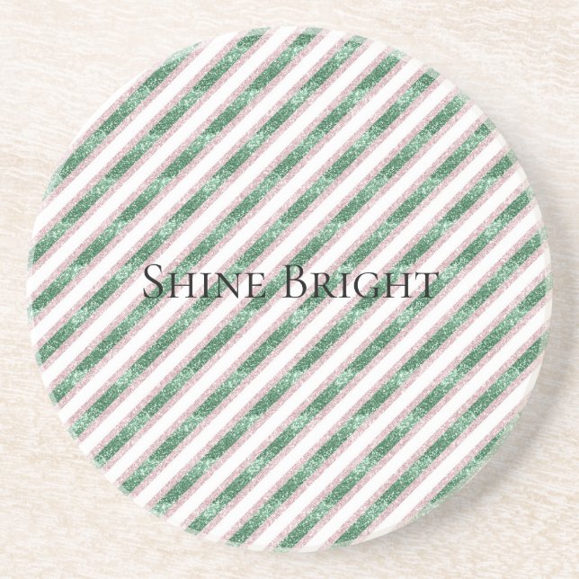 Porta-copos Blush Pink Green Glitter Stripes Christmas   (Frente)