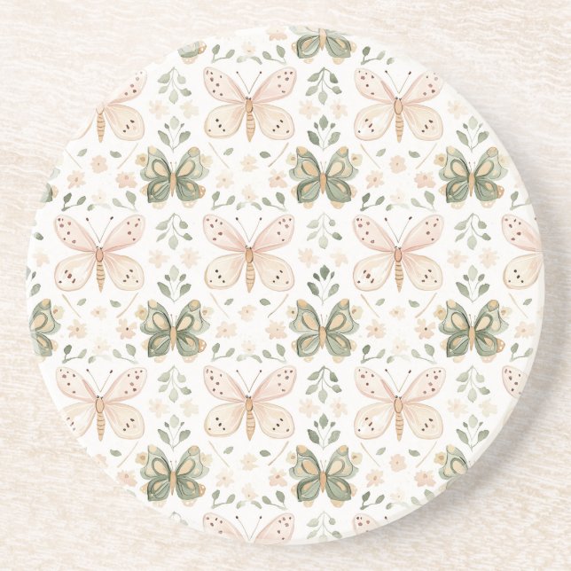 Porta-copos Blush Pink Mint Green Butterflies  (Frente)
