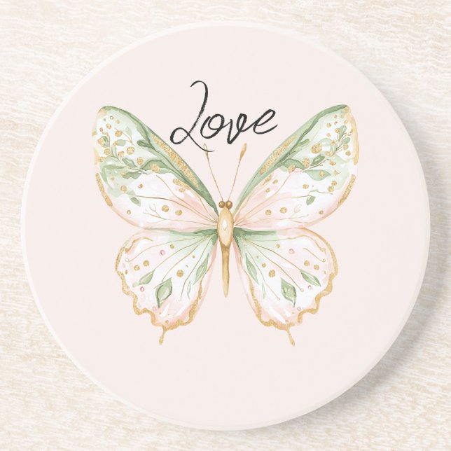 Porta-copos Blush Pink Mint Green Gold Butterfly Love (Frente)