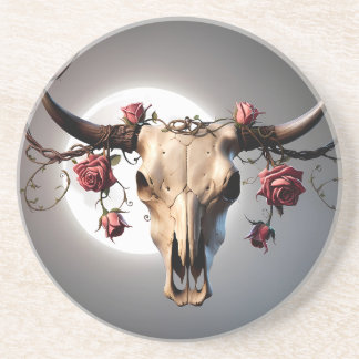 Porta-copos Boho Chic Aquarela Romântico Floral Crânio de Vaca
