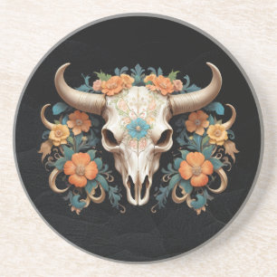 Porta-copos Boho Chic Floral Aquarela Crânio de Vaca