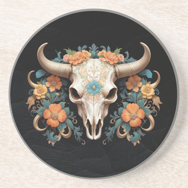 Porta-copos Boho Chic Watercolor Vaca Floral (Frente)