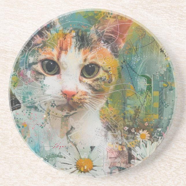 Porta-copos Boho Watercolor Cats - Terna Feline Art (3) (Frente)