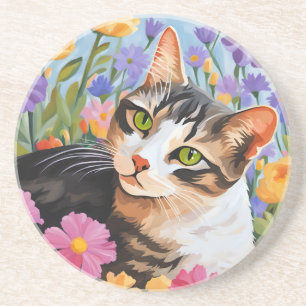 Porta-copos Bonito gato com flores