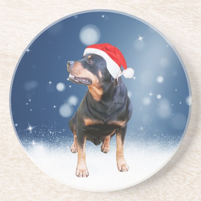 Porta-copos Bonito Rottweiler Cachorro Natal Santa Hat Estrela (Frente)