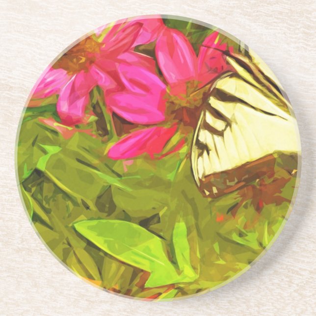 Porta-copos Borboleta Amarela Swallowtail sobre Abstrato das f (Frente)