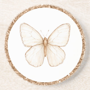 Porta-copos Borboleta Branca Brilho Falso Dourado