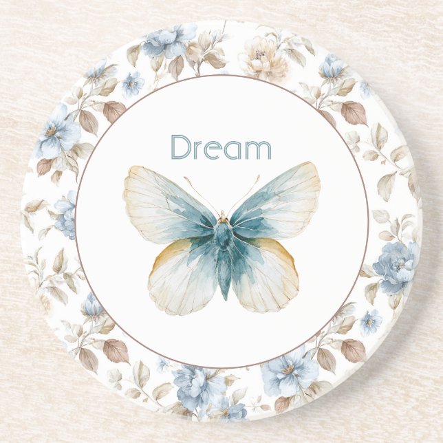 Porta-copos Borboleta Flores Marrom Bege Creme Azul (Frente)