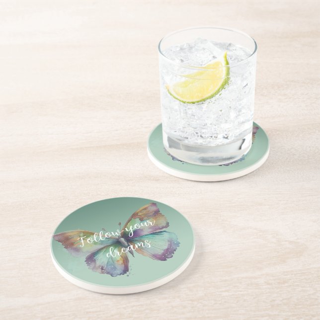 Porta-copos Borboletas Douradas de Mint Azul-Aqua Roxo (Lateral)