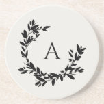 Porta-copos Botânica deixa monograma inicial marfim e preto<br><div class="desc">Uma coroa de folhas e louros desenhada à mão rodeia o monograma ou inicial. Clique no botão personalizar para alterar a cor do plano de fundo ou para adicionar mais texto.</div>