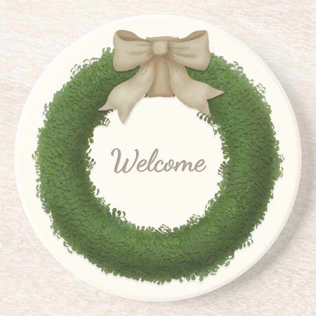 Porta-copos Boxwood Wreath com nome personalizado ou saudação  (Frente)