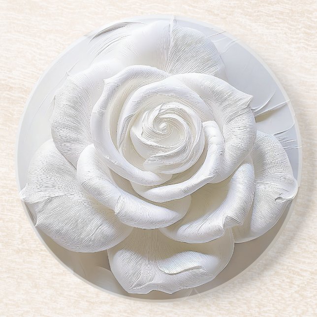 Porta-copos Branco sobre Branco - Rosa Esculpida (Frente)