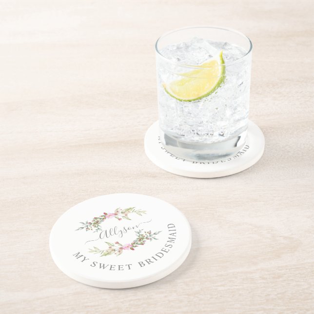 Porta-copos Bridesmaid Elegant Romantic Wreath in Pink Tones (Lateral)