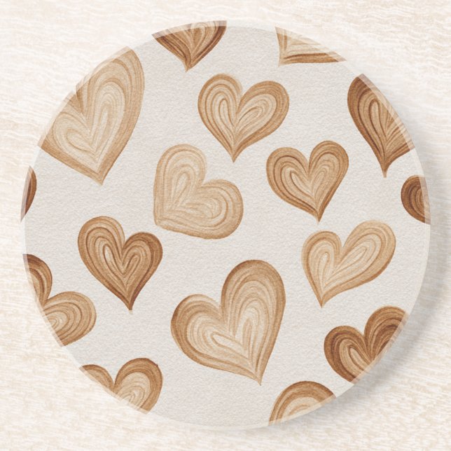 Porta-copos Brown Cream Hearts Stripes (Frente)