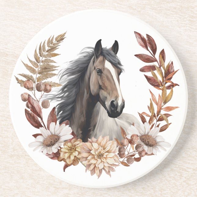 Porta-copos Brown Grulla Horse Autumn Wreath (Frente)