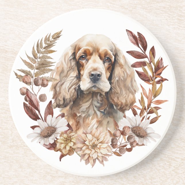 Porta-copos Buff American Cocker Spaniel Dog Autumn Wreath (Frente)