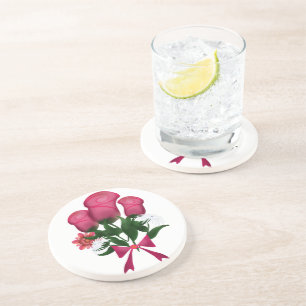 Porta-copos Buquê de Rosas Rosa com Fita Floral