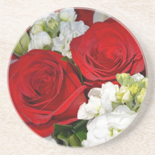 Porta-copos Buquê de rosas vermelhas e brancas para casamento