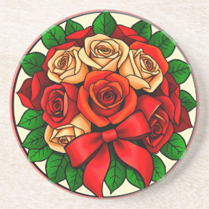 Porta-copos Buquê Elegante de Rosas Vermelhas e Brancas