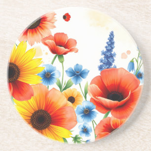 Porta-copos Buquê Vibrante de Aquarela Flor com Girassóis