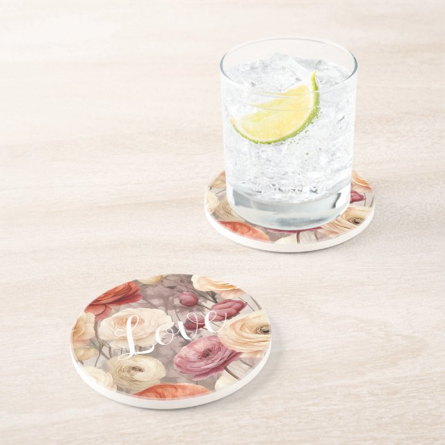 Porta-copos Burgundy Cream Spring Flowers Love (Lateral)