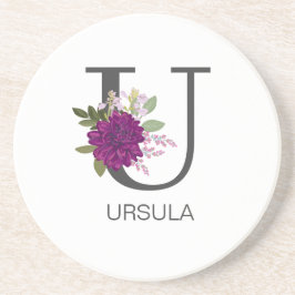 Porta-copos Burgundy Dahlia Floral Alphabet Letter Monogram  