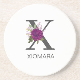 Porta-copos Burgundy Dahlia Floral Alphabet Letter Monogram  