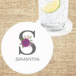 Porta-copos Burgundy Dahlia Floral Alphabet Letter Monogram  