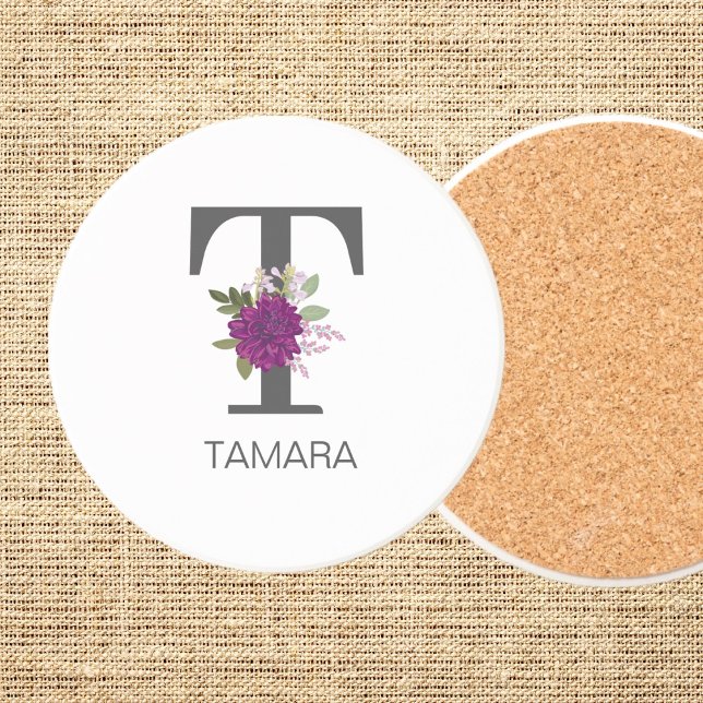 Porta-copos Burgundy Dahlia Floral Alphabet Letter Monogram   (Criador carregado)