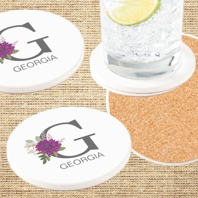 Porta-copos Burgundy Dahlia Floral Alphabet Letter Monogram   (Criador carregado)