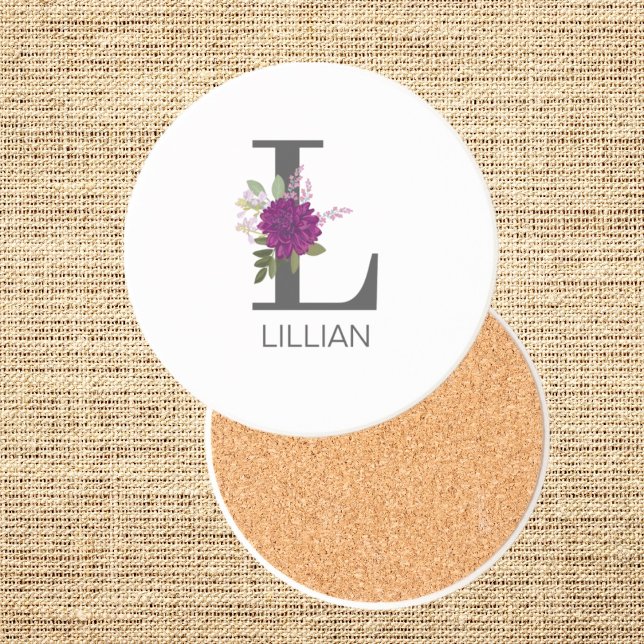 Porta-copos Burgundy Dahlia Floral Alphabet Letter Monogram   (Criador carregado)