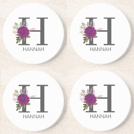 Porta-copos Burgundy Dahlia Floral Alphabet Letter Monogram  