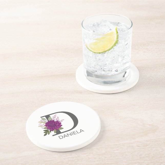 Porta-copos Burgundy Dahlia Floral Alphabet Letter Monogram  O (Lateral)