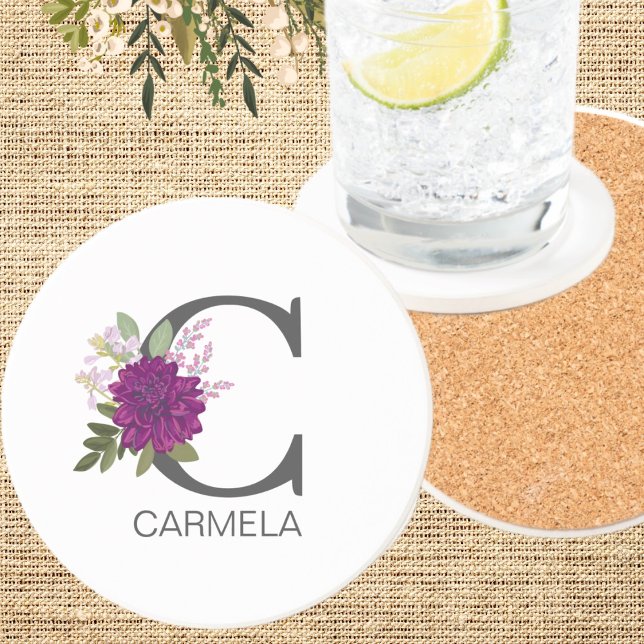 Porta-copos Burgundy Dahlia Floral Alphabet Letter Monogram  O (Criador carregado)