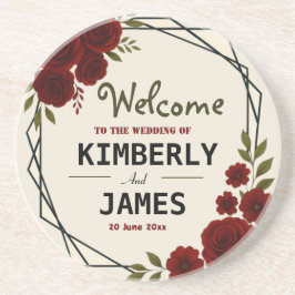 Porta-copos Burgundy Red & Black Geometric Wedding Modern