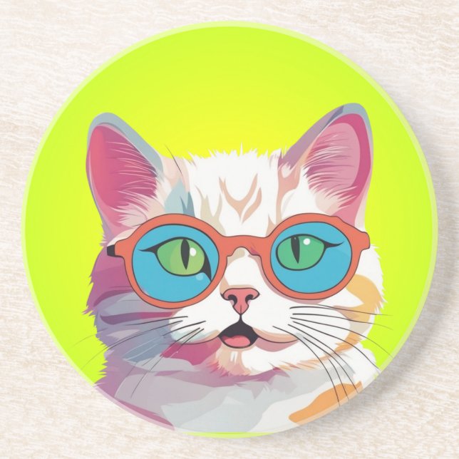 Porta-copos Cabeça de Gato Vestindo Óculos Clipe (Frente)