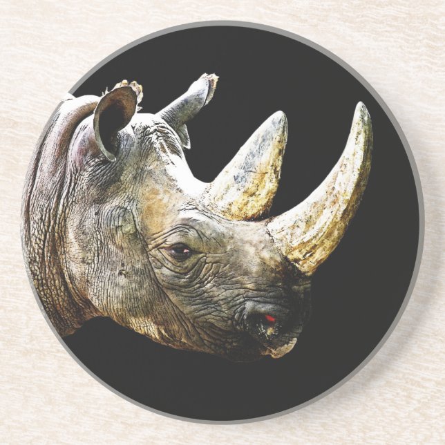 Porta-copos Cabeça do rinoceronte, fundo preto (Frente)