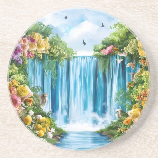 Porta-copos Cachoeira pintada à aquarela (Frente)