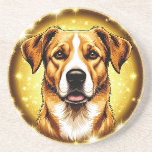 Porta-copos Cachorro com Fundo Dourado