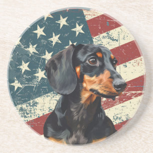 Porta-copos Cachorro Dachshund da Bandeira Americana Grunge