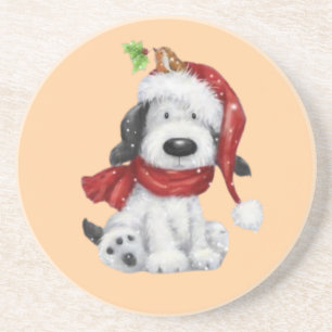 Porta-copos Cachorro de Natal bonito com Papai Noel e Scarf