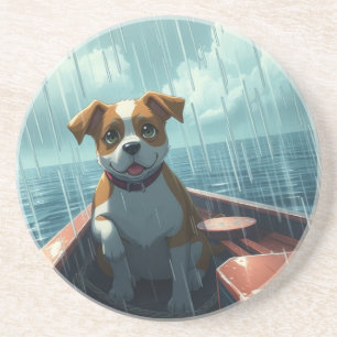 Porta-copos Cachorro em barco no oceano durante a chuva