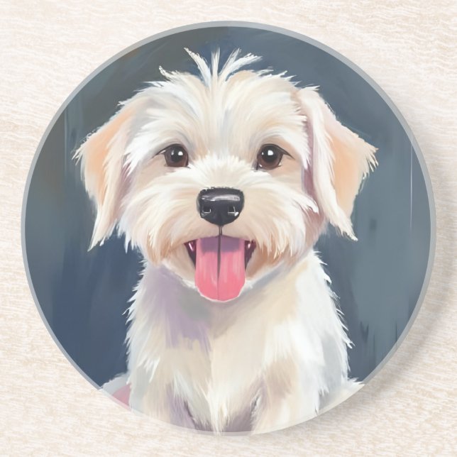 Porta-copos Cachorro maltês | Pintura de cachorro branco (Frente)