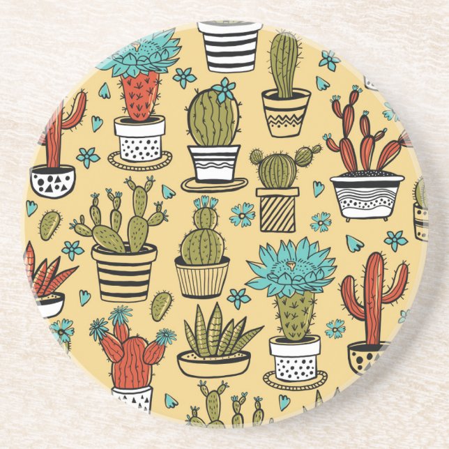 Porta-copos Cactus Succulent: desenho desenhado à mão (Frente)